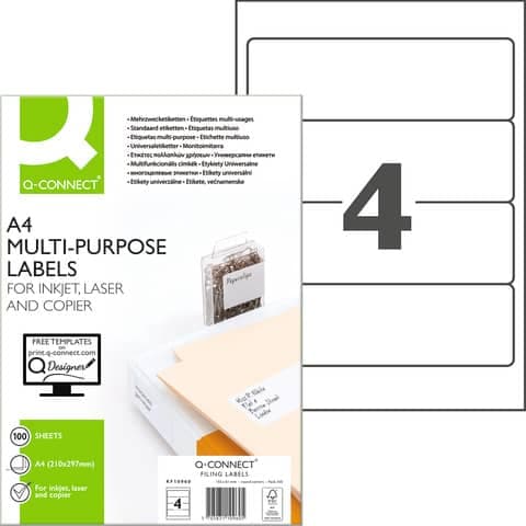 Étiquette de dos de classeur, courte/large, inscriptible sur PC, 100 pièces, blanc Q-CONNECT