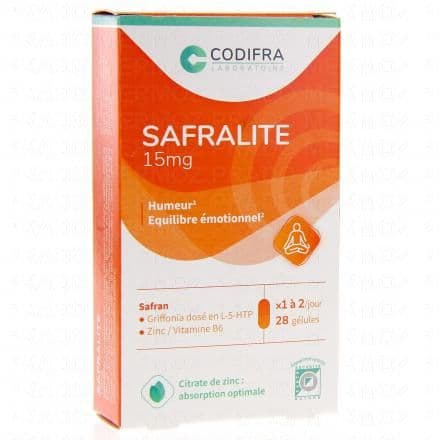 CODIFRA Safralite 15 mg amélioration de l'humeur équilibre émotionnel 28 gélules